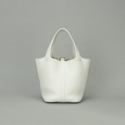 Hermes Picotin Lock PM 18 PM Tote Bag Taurillon Clemence White Gold — view 3