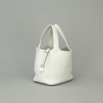 Hermes Picotin Lock PM 18 PM Tote Bag Taurillon Clemence White Gold — view 2