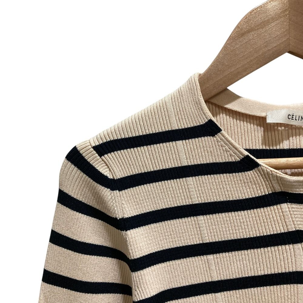 Celine Phoebe Philo Era Border Rib Knit Top Beige Black Sweater M — view 2