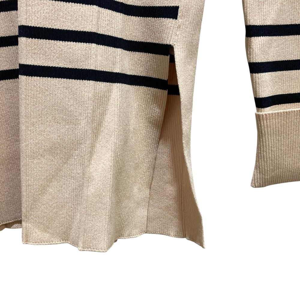 Celine Phoebe Philo Era Border Rib Knit Top Beige Black Sweater M — view 4