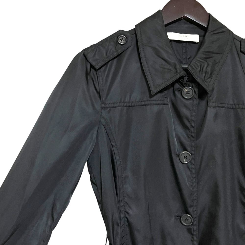 Prada Nylon Trench Coat with Belt Black 40 — view 3