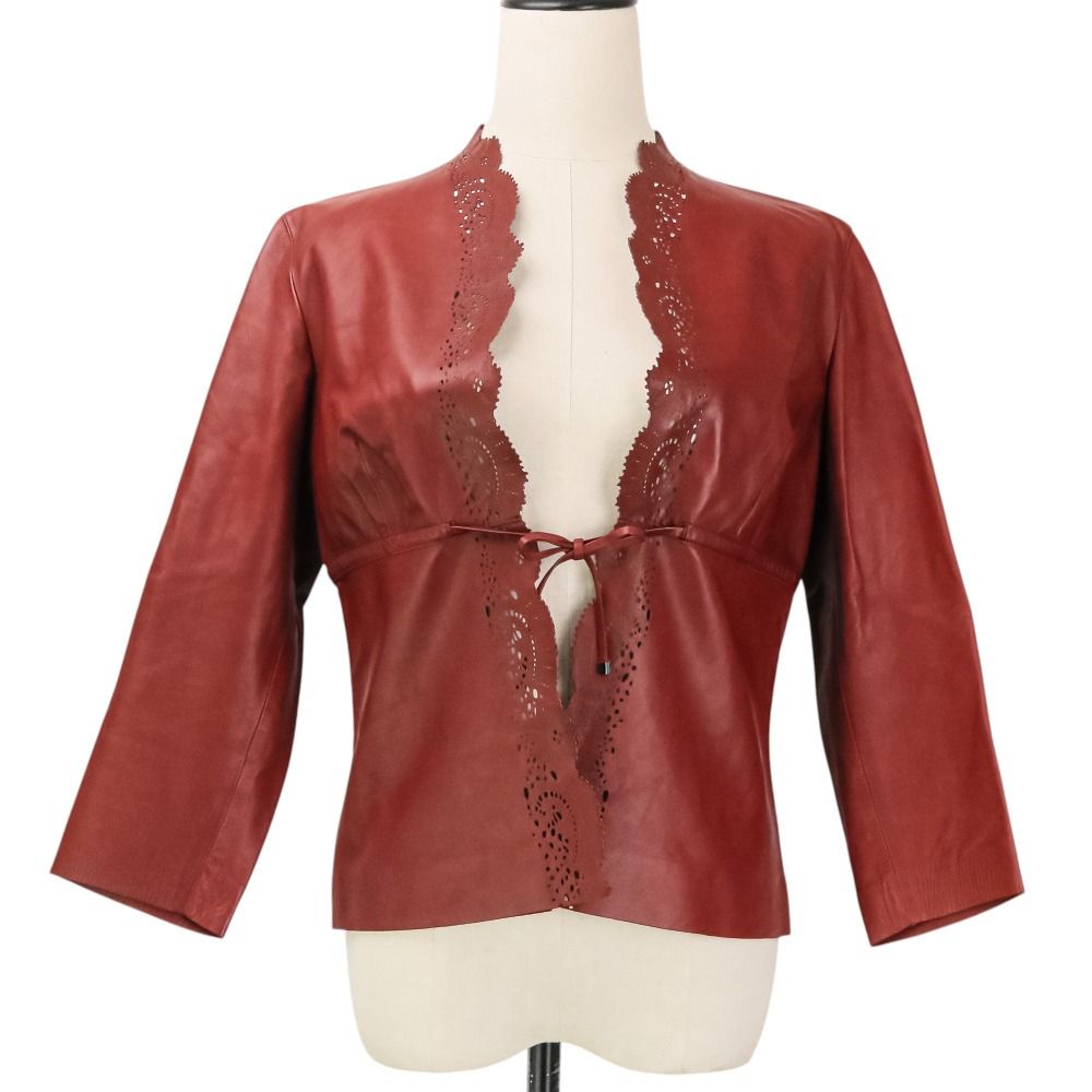 Gucci Tom Ford Era Cut Work Leather Jacket Red
