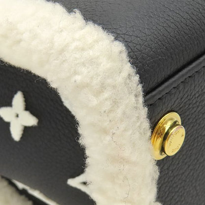 Louis Vuitton 2-Way Bag on My Side MM Leather Shearling Black White Gold Fur — view 4
