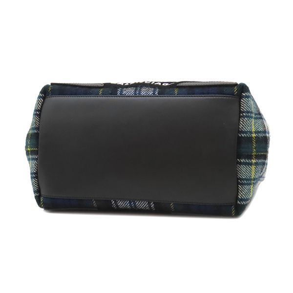 Balenciaga Tote Bag Navy Cabas S Wool Leather Green White Silver Plaid Logo — view 3