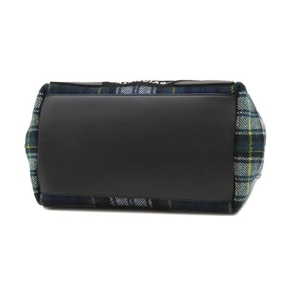 Balenciaga Tote Bag Navy Cabas S Wool Leather Green White Silver Plaid Logo — view 3