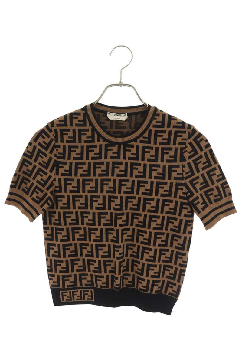 Fendi FF Zucca Fabric Short Sleeve Knit Sweater 36