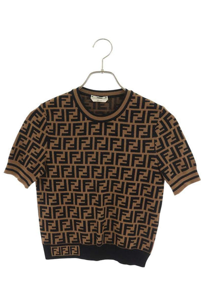 Fendi FF Zucca Fabric Short Sleeve Knit Sweater 36