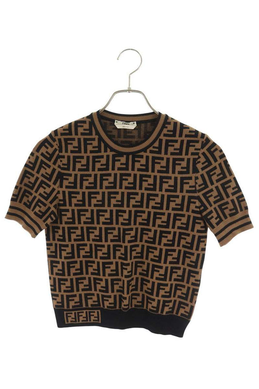 Fendi FF Zucca Fabric Short Sleeve Knit Sweater 36