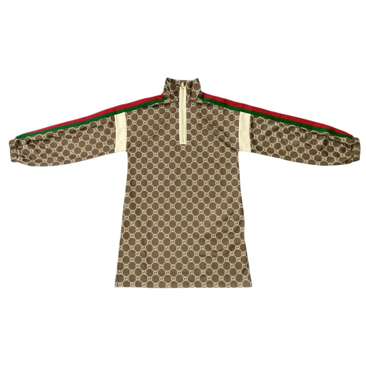 Gucci Dress Technical Jersey Interlocking G Web Stripe Logo Brown