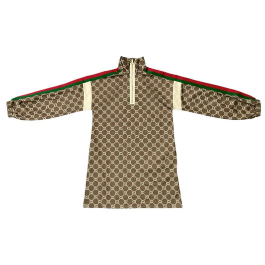 Gucci Dress Technical Jersey Interlocking G Web Stripe Logo Brown