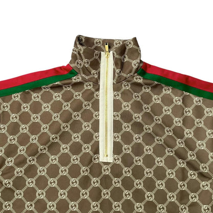Gucci Dress Technical Jersey Interlocking G Web Stripe Logo Brown — view 3