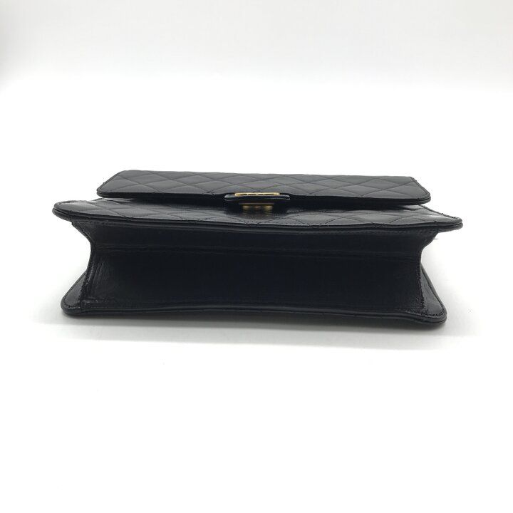 Chanel CC Logo Push Lock Lambskin Quilted Shoulder Bag Black — view 3