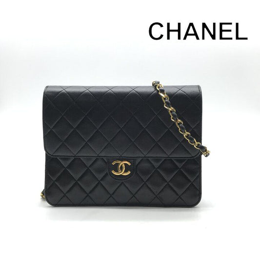 Chanel CC Logo Push Lock Lambskin Quilted Shoulder Bag Black