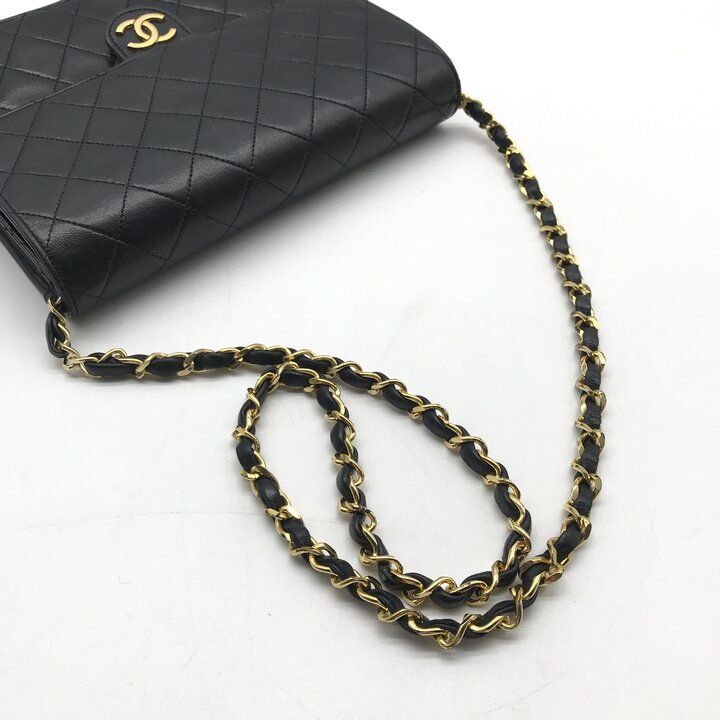 Chanel CC Logo Push Lock Lambskin Quilted Shoulder Bag Black — view 6