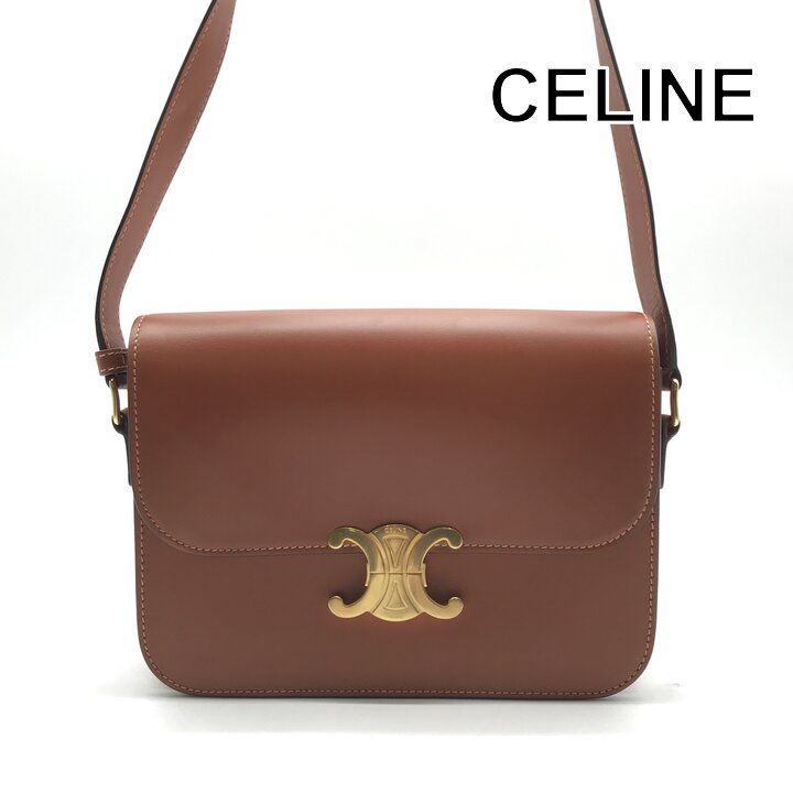 Celine Triomphe Leather Shoulder Bag Brown