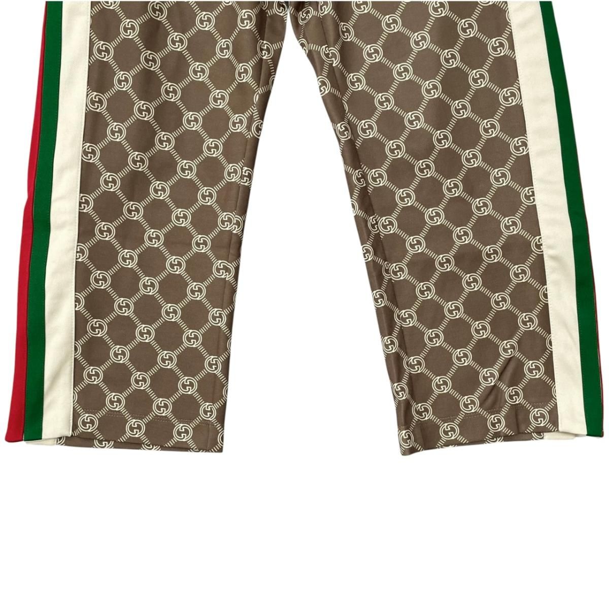 Gucci Jersey Snap Button Track Pants Interlocking G Web Stripe Logo Brown — view 4