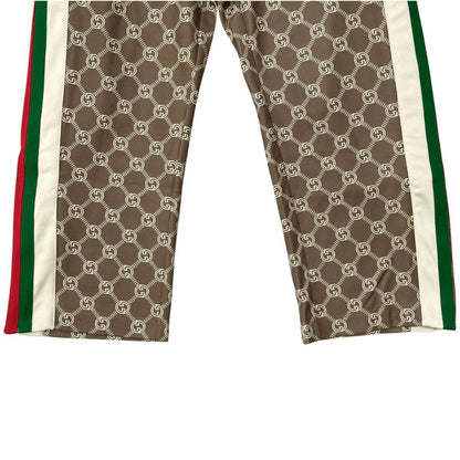 Gucci Jersey Snap Button Track Pants Interlocking G Web Stripe Logo Brown — view 4