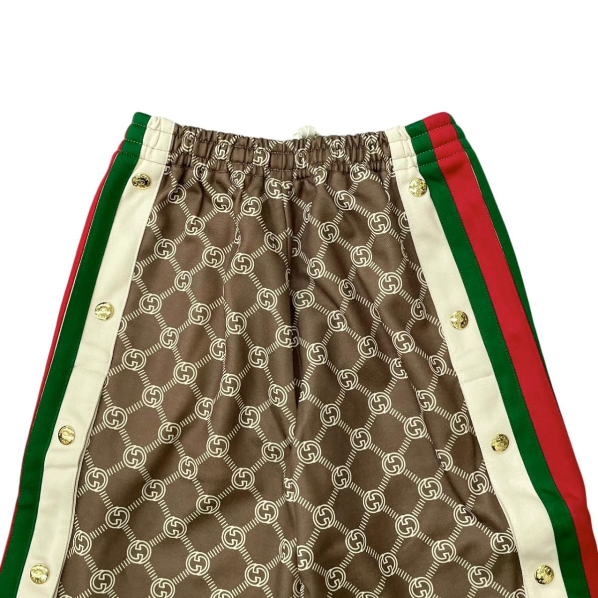 Gucci Jersey Snap Button Track Pants Interlocking G Web Stripe Logo Brown — view 5