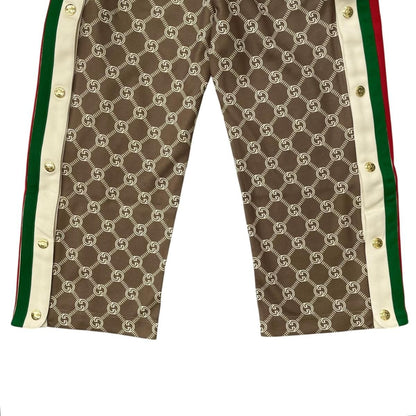 Gucci Jersey Snap Button Track Pants Interlocking G Web Stripe Logo Brown — view 6