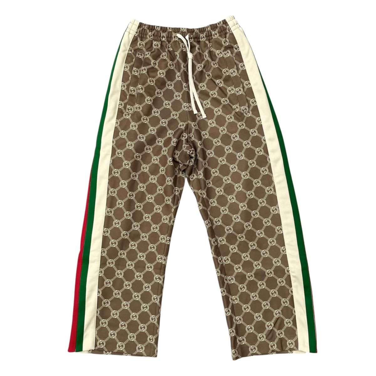 Gucci Jersey Snap Button Track Pants Interlocking G Web Stripe Logo Brown