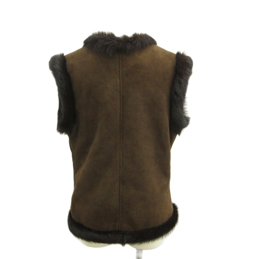 Loewe Suede Fur Shearling Vest V-neck Sleeveless Wool Large Brown 44 — view 2