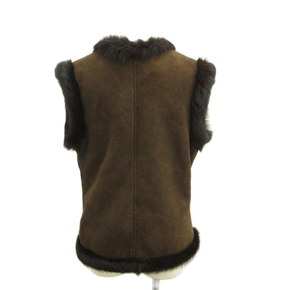 Loewe Suede Fur Shearling Vest V-neck Sleeveless Wool Large Brown 44 — view 2
