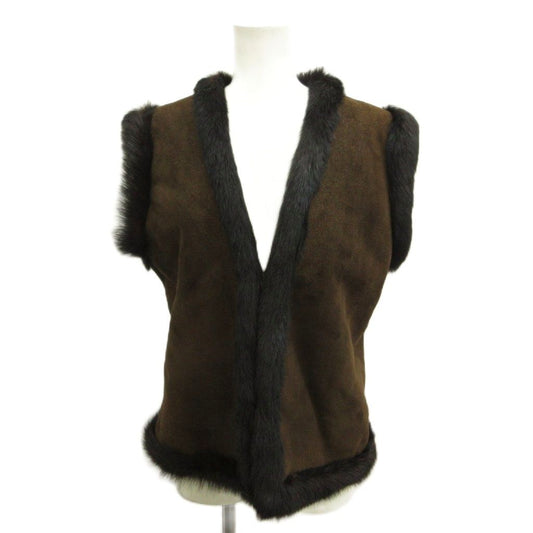 Loewe Suede Fur Shearling Vest V-neck Sleeveless Wool Large Brown 44