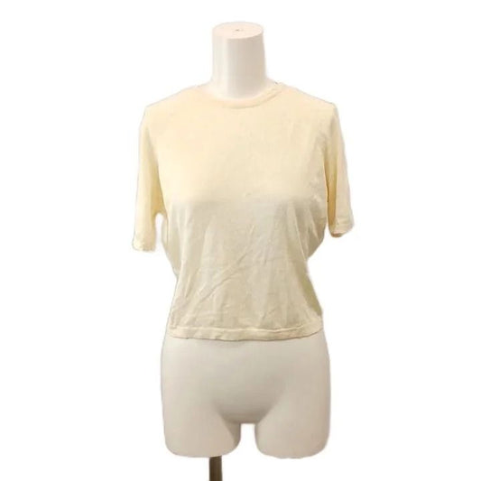 Hermes Knit Top Round Neck Short Sleeve Silk Ivory Sweater S