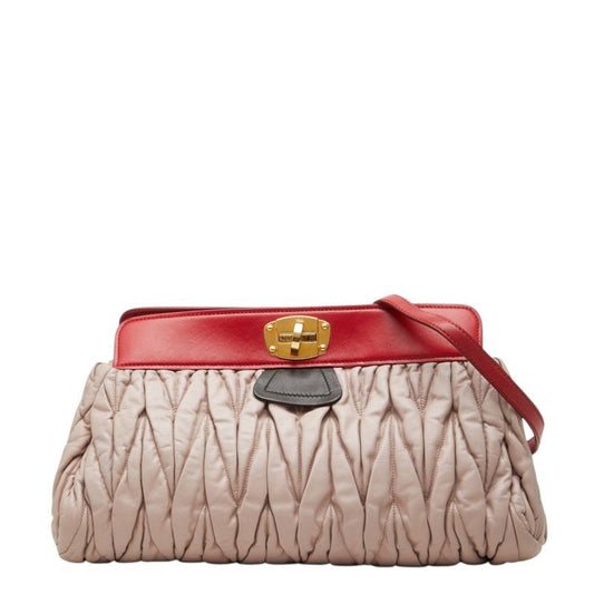 Miu Miu Matelasse Crossbody Shoulder Bag Pink Beige Red Leather