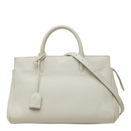 Saint Laurent Cabas Rive Gauche 2-Way Shoulder Bag Light Gray Leather
