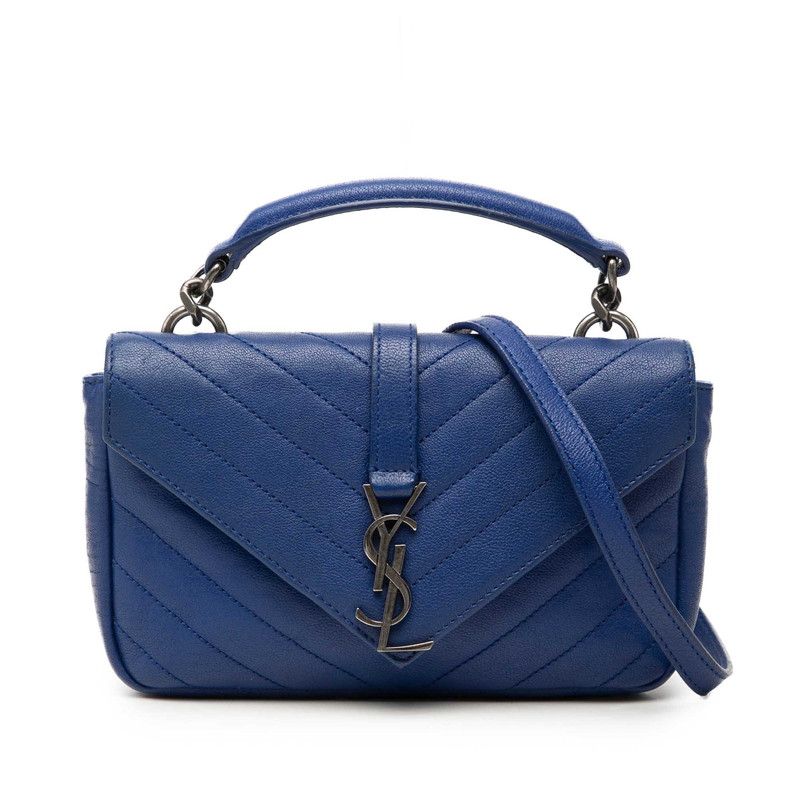 Saint Laurent YSL Logo Carre Mini Chain Shoulder Bag Blue Leather
