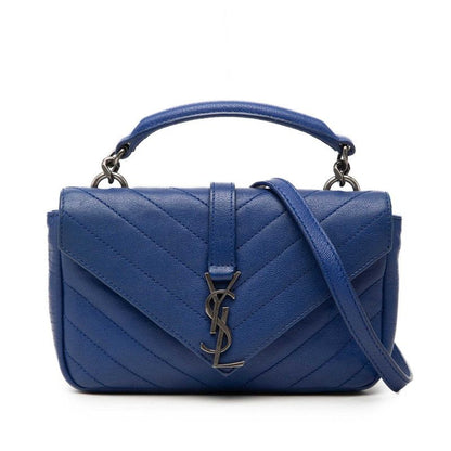 Saint Laurent YSL Logo Carre Mini Chain Shoulder Bag Blue Leather