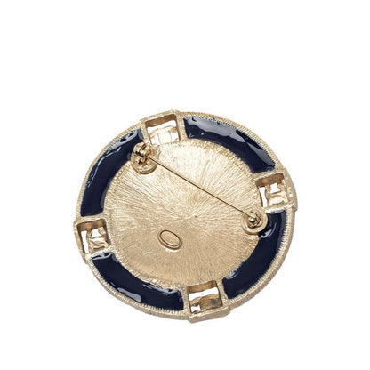 Chanel Cruise Line CC Logo Round Brooch Gold Blue Plated Faux Pearl — view 2