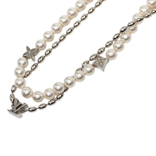 Louis Vuitton Pearl Fusion Necklace Silver White Metal Faux