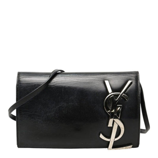 Saint Laurent YSL Logo Crossbody Wallet on Chain Shoulder Bag Black Leather