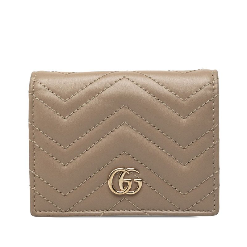 Gucci GG Marmont Bifold Wallet Compact Double G Greige Leather