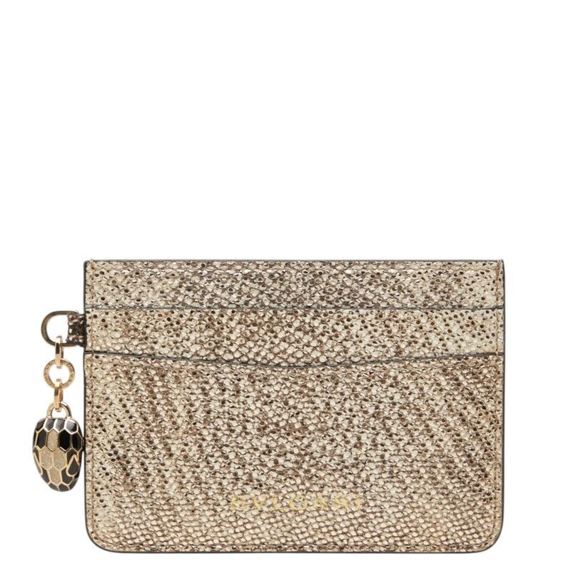 Bvlgari Serpenti Forever Card Case Gold Leather