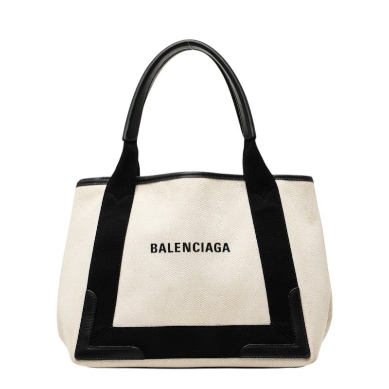 Balenciaga Navy Cabas Tote Bag Ivory Black Canvas Leather
