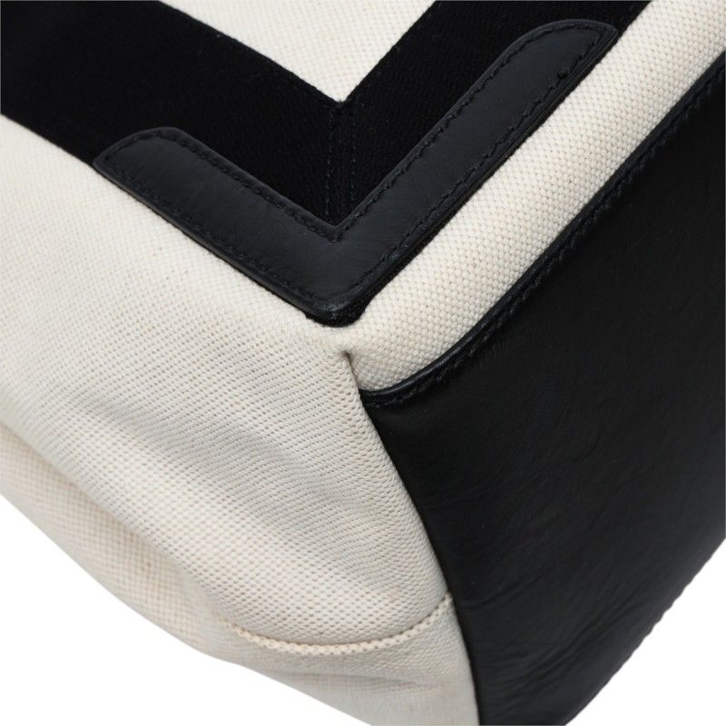 Balenciaga Navy Cabas Tote Bag Ivory Black Canvas Leather — view 7
