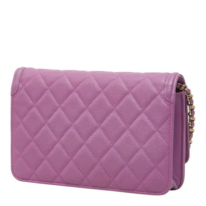Chanel CC Filigree Chain Wallet Shoulder Bag Pochette Purple Caviar Leather — view 2