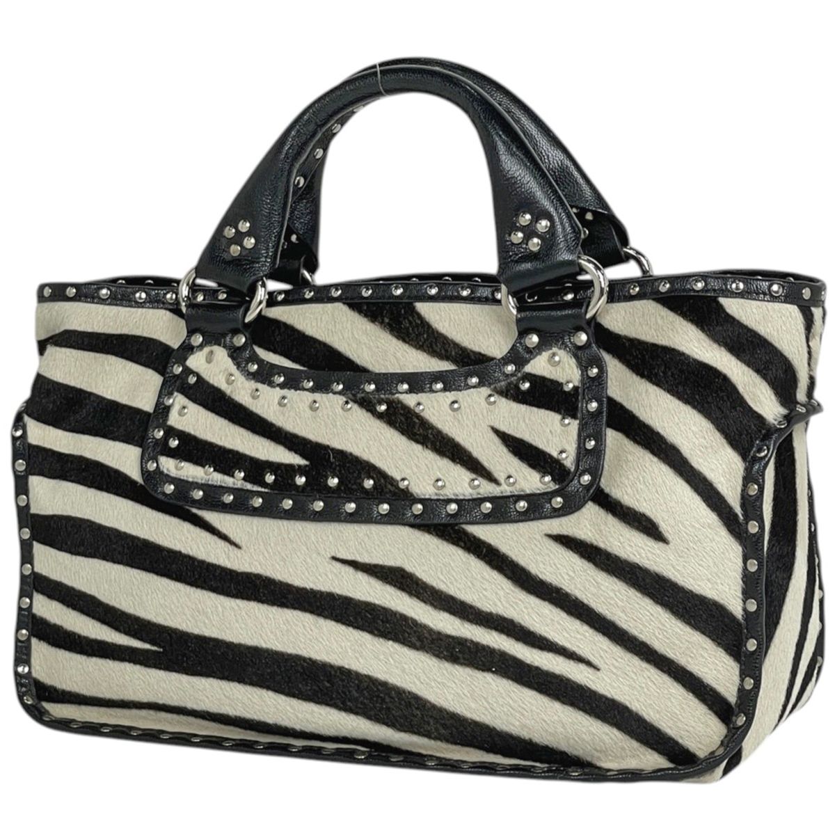 Celine Handbag Boogie Bag Calf Hair White Black