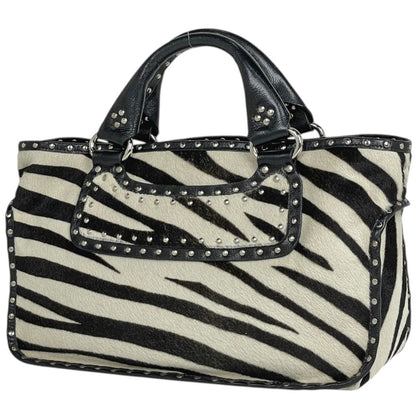 Celine Handbag Boogie Bag Calf Hair White Black