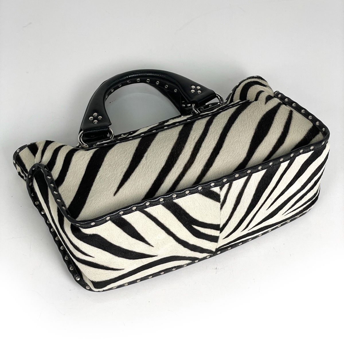 Celine Handbag Boogie Bag Calf Hair White Black — view 2