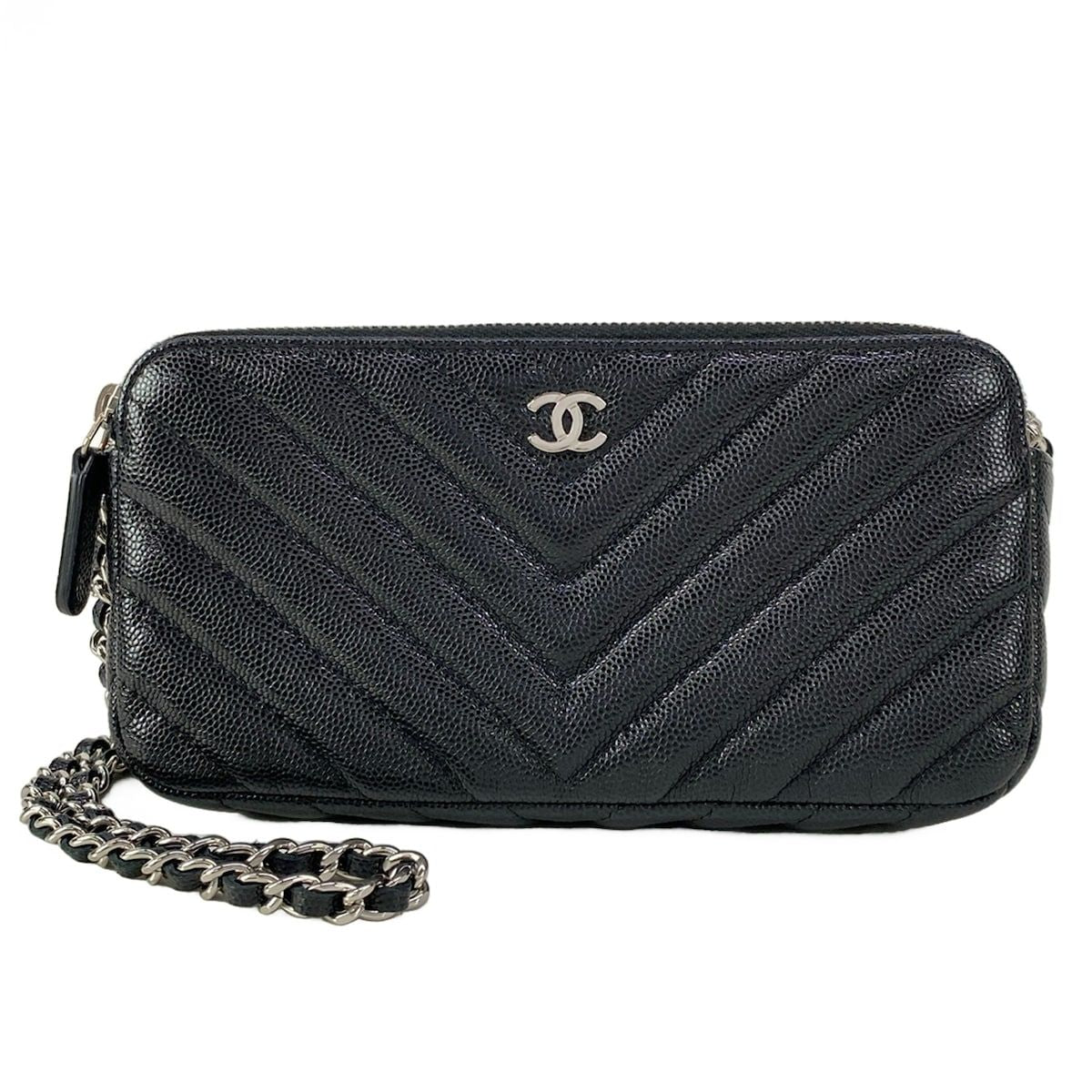 Chanel Wallet V-stitch Black Chain Silver Shoulder Bag