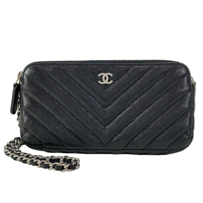 Chanel Wallet V-stitch Black Chain Silver Shoulder Bag