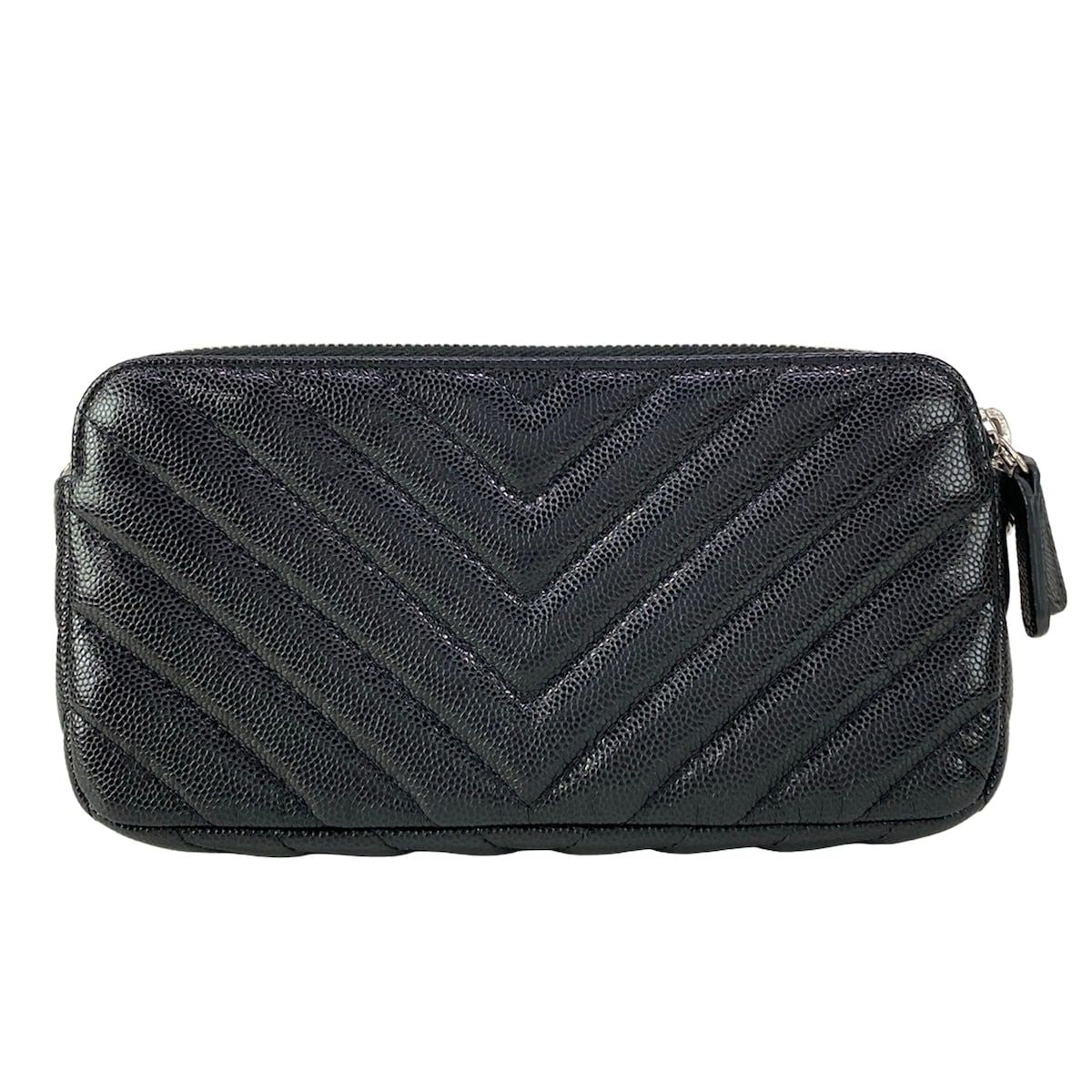 Chanel Wallet V-stitch Black Chain Silver Shoulder Bag — view 2