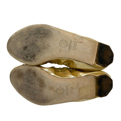 Chanel Flat Shoes Camellia Gold White Glitter Leather — view 4