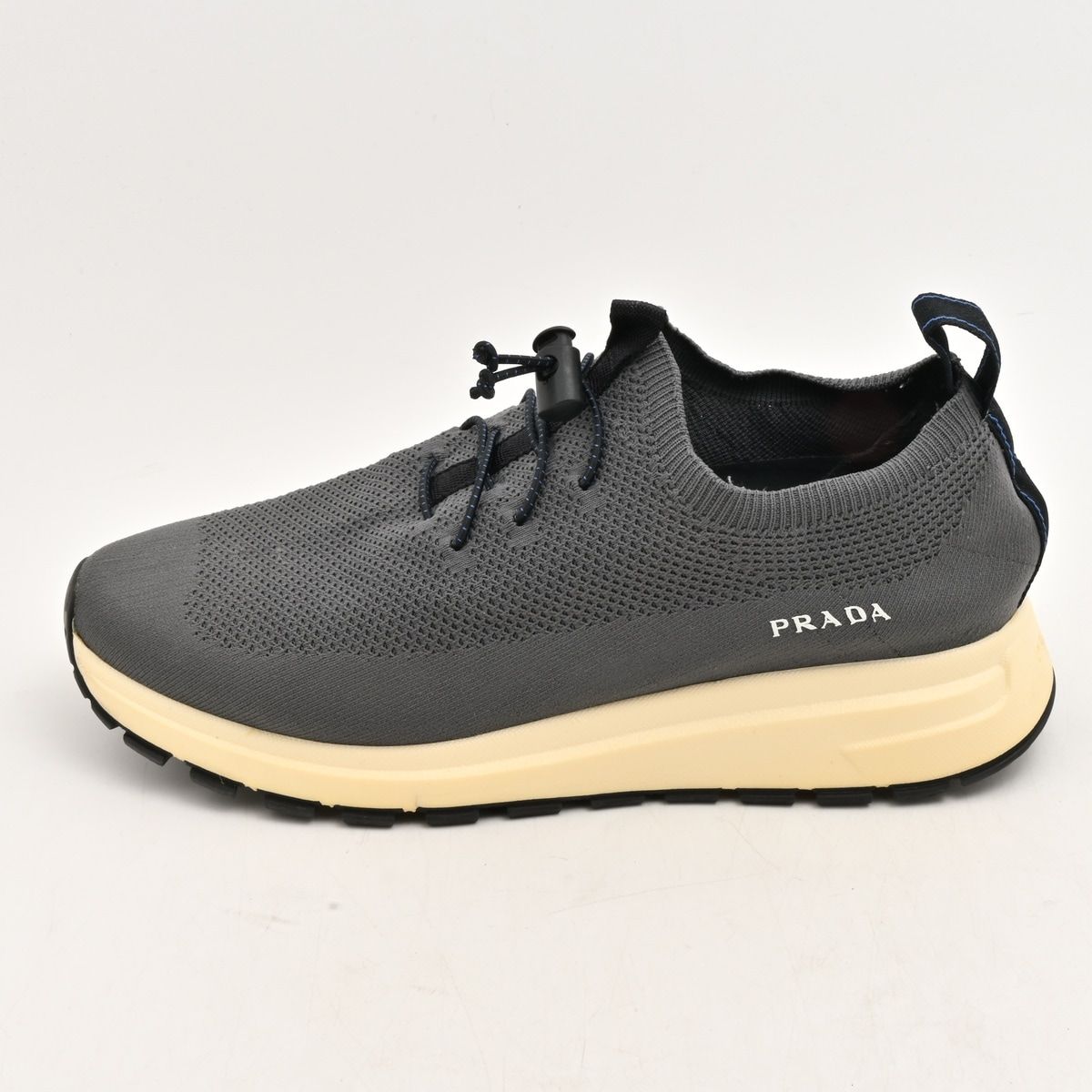 Prada Sneakers Dark Gray Black Lace-up Knit Fabric 7.5