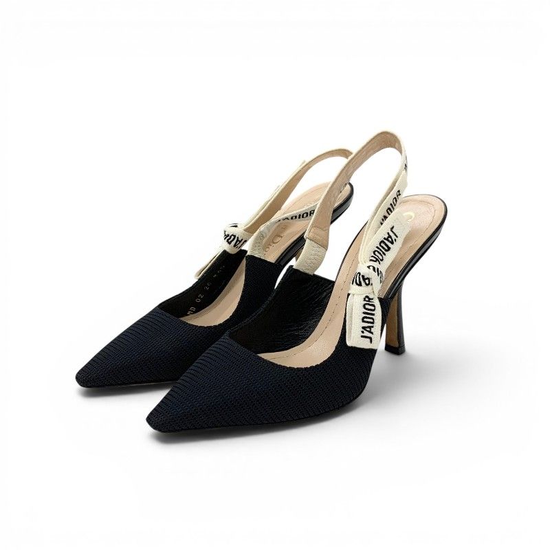 Dior J'adior Pumps Shoes Fabric Black White Slingback