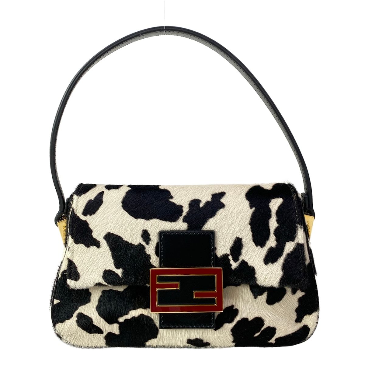 Fendi Shoulder Bag Mamma Bucket White Black Leather